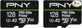 PNY 128GB PRO Elite Prime C10 U3 V30 A2 microSDXC Flash Memory Card – Ultra-Fast Speeds, Read 200MB/s, Write 150MB/s, 4K UHD, Full HD, UHS-I, for Smartphones, Drones, Action Cameras, 2-Pack