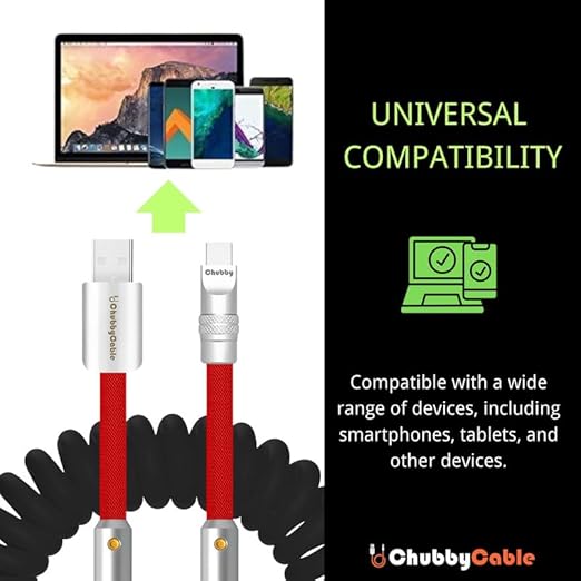 chubbycable Colorblock Chubby - Spring Braided Silicone Charge Cable Coiled USB C Cable Fast Charging Type C Charger Cord for Car, Green+Purple, USB-A to Type-C, 2.29FT-3.6FT