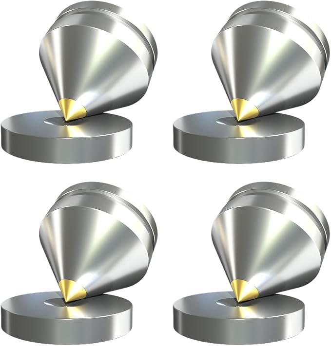 4Pcs Speaker Spikes Floor Protectors Shockproof Speaker Isolation Spikes with Base Pad for Speaker,Subwoofer,Amplifier,Turntable,Recorder CD DAC with 3m Adhesive (Silver)