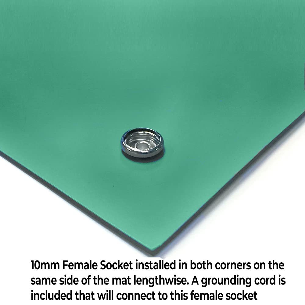 RubberStat Dual Layer ESD Compliant Workstation Rubber Table Mat Kit, Soldering, Cell Phone Repair, with Wrist Strap Set and Ground Cord - 24"x24" Green