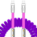 chubbycable Colorblock Chubby - Spring Braided Silicone Charge Cable Coiled USB C Cable Fast Charging Type C Charger Cord for Car, Purple+Pink, Type-C to Type-C, 2.29FT-3.6FT