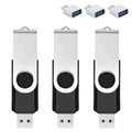 3 Pack 128GB USB Flash Drive with Type C Adapter and Storage Box USB 2.0 High Speed Metal Pen Drive 360° Rotatable Storage Memory Stick for Phone/Pad/PC/Laptop/Android - Black(3-Pack 128GB)