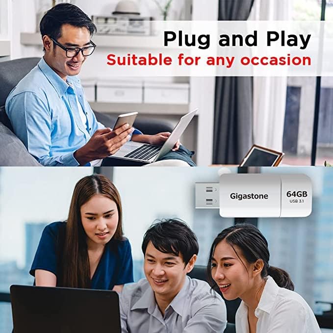 GIGASTONE 64GB Flash Drive (10 Pack) Z60 USB 3.2 Gen 1, 100MB/s Ultra Fast, Retractable Capless Slider Design, Data Storage, Backup for PC/Mac/TV/Car Audio, USB 2.0/3.0/3.1 Compatible