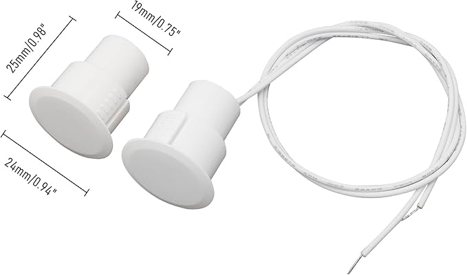 Recessed Wired Security Window Door Contact Sensor, Normally Open NO, Door Alarm Magnetic Reed Switch with 2 Wire, ABS White, RC-36