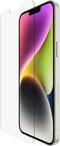 Belkin UltraGlass iPhone 14 Plus, iPhone 13 Pro Max Screen Protector - Easy Application with Installation Guide Tray - Crystal Clear Tempered Glass Screen Protector with AntiMicrobial-Treated Display