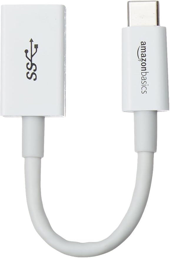 Amazon Basics USB-C to USB-A 3.1 Gen1 Female Adapter Cable Converter, 5Gbps High-Speed, USB-IF Certified, for Laptops, Tablets, Phones (iPhone 16/15), White