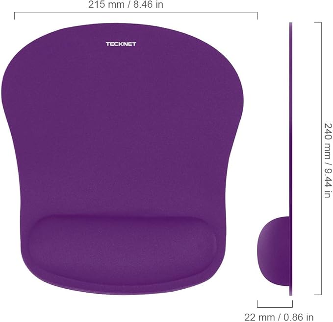 TECKNET 2 Pack Mouse Pad with Wrist Support, Ergonomic Gaming Mouse Pad Pain Relief, Portable Comfortable Mousepad for Computer, Laptop, Office, Home Non-Slip Base, Waterproof Surface - Purple