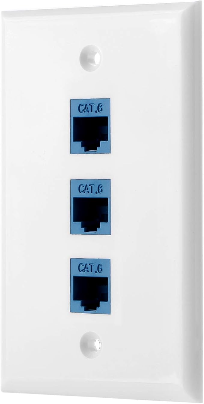 POKIVIR - Cat6 Keystone Ethernet Wall Plate Female to Female - White (8 Port)
