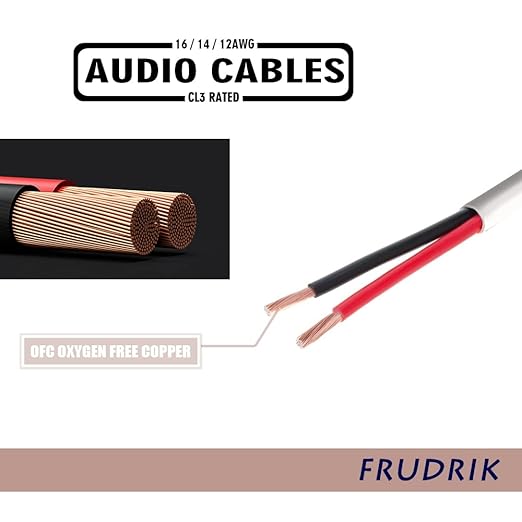 Speaker Wire - 99.9% Oxygen Free Copper – ETL Listed & CL3 Indoor Speaker Cable (14/2 White, 100FT)
