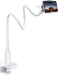 Lamicall Gooseneck Phone Holder for Bed - 360 Adjustable Clamp Clip, Overhead Cell Phone Mount Stand for Desk, Compatible with All Cellphone, White