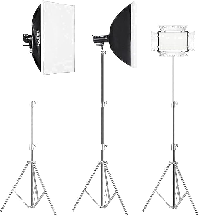 Stainless Steel Photography Video Tripod Stand, Spring Cushioned Heavy Duty Tripod Stand, 9.5ft/2.8m, Universal Adapter for Photography Studio Monolight Reflector Portrait