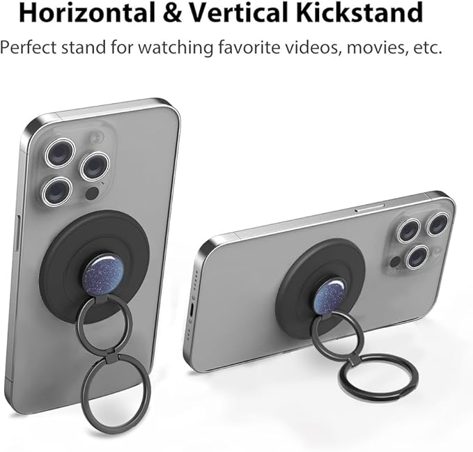 Magnetic Phone Grip Compatible with MagSafe, Magnetic Phone Ring Holder Finger Kickstand Wireless Charging Compatible, Double Cell Phone Rings Gripper Stand for MagSafe iPhone - Sparkle Blue