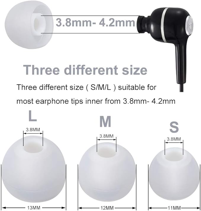 Earbud Tips Soft Silicone Earbuds Replacement Tips Fit for in-Ear Headphones(inner hole from 3.8mm - 4.2mm earphones) 9 Pairs S/M/L