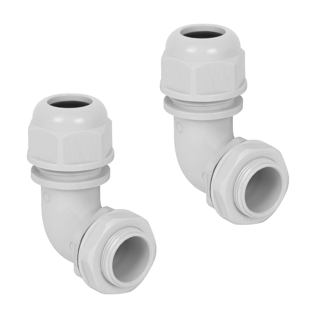 LeMotech M25 Cable Gland, 90 Degree Adjustable 13-18mm Strain Relief, Cord Connectors Nylon Joints with Gaskets, 2 Pcs, Grey