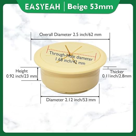 2 Pcs Desk Grommet 2-1/16" / 53 mm, Desk Hole Cover for Cables Beige, Cable Grommet ABS Plastic, Desk Hole Grommet for Home & Office Pc, Detachable Cable Cord Organizer