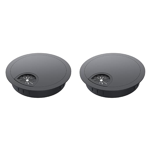 2 Pack Desk Grommet 2 Inch 50mm, Zinc Alloy Computer Desk Wire Hole Cover, Office Desktop Cord Cable Hole Metal Ring, Black