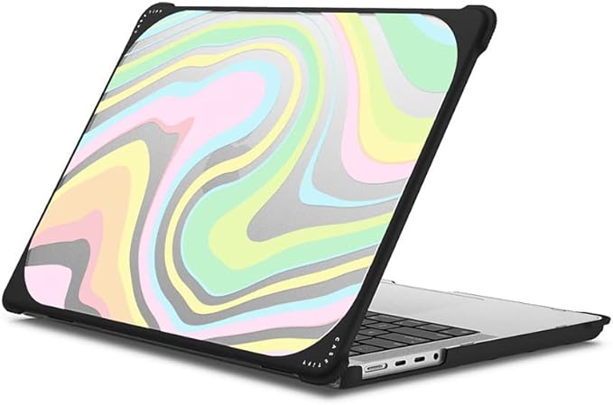 CASETiFY Bounce MacBook Pro 16-inch (M3/M4) Case [Enhanced Protective Corner Design/Ventilation Cutouts/Anti-Slip Grip] - Unicorn Retro Rainbow Swirls - Clear Black