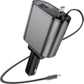 Retractable Car Charger with Dual Retractable Cords, Type-C Cable Fast Charging Up to 100W, 4 in 1 Fast Car Phone Charger with Voltage Display for iPhone 16/15/14/13/12 Pro Max,iPad,Samsung