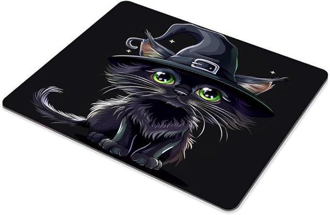 Square Mouse Pad Black Cat with Witch Hat for Halloween-1,Gaming Mouse Pads for Desk,Soft Computer Waterproof Non-Slip Mouse Mat