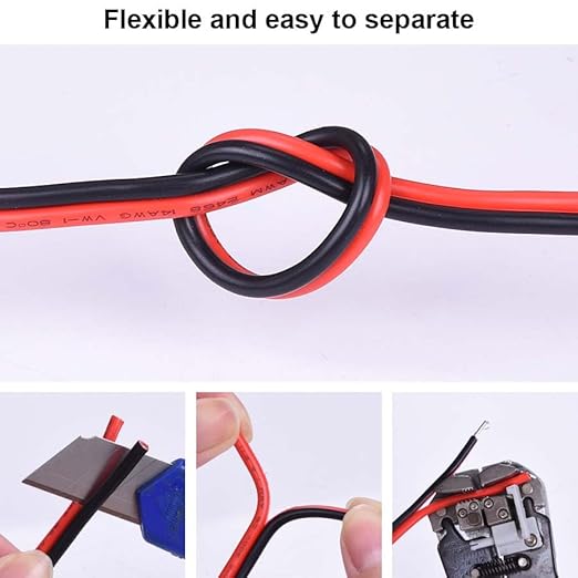12 Gauge Wire 100FT Tinned Copper Wire-2 Conductor Parallel Wire Insulated Stranded Wire for Solar Panel Car Audio Automotive Low Voltage Electrical Wire for LED Lighting (12AWG 100FT)