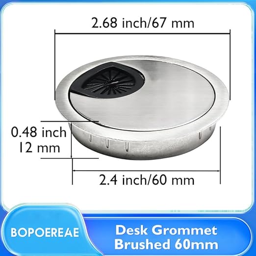 Desk Grommet 2-3/8" (60 mm), Desk Cord Hole Cover, Cable Grommet Metal Zinc Alloy Materilal, Desk Hole Grommet for Office and Home Table Cable, Detachable Cable Cord Organizer (Brushed Silver 1 Pcs)