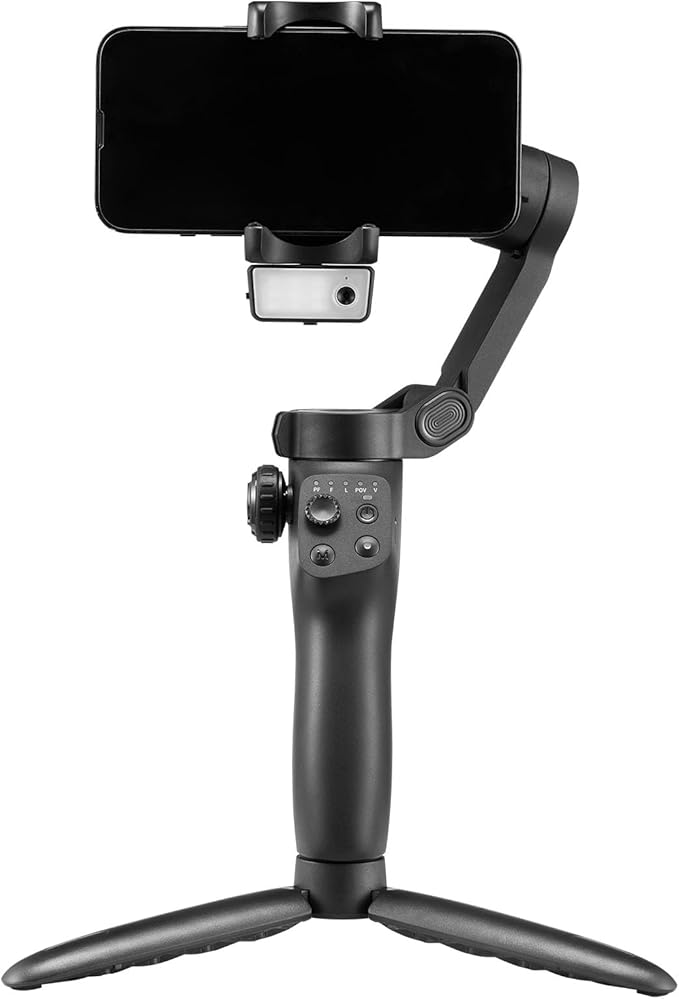 VEVOR Gimbal Stabilizer for Smartphone, 3-Axis Stabilization, AI-Powered Phone Gimbal for Android iPhone with Fill Light, Tripod, Auto Tracking, Portable Foldable Phone Stabilizer for Video Recording