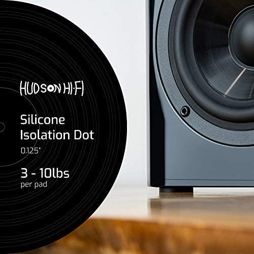 Speaker Isolation Feet – 16-Pack 1" Platinum Silicone Dots by Hudson Hi-Fi – Non-Adhesive, Non-Skid Anti-Vibration Pads for Turntables, Subwoofers, Audio Equipment – 20 Duro