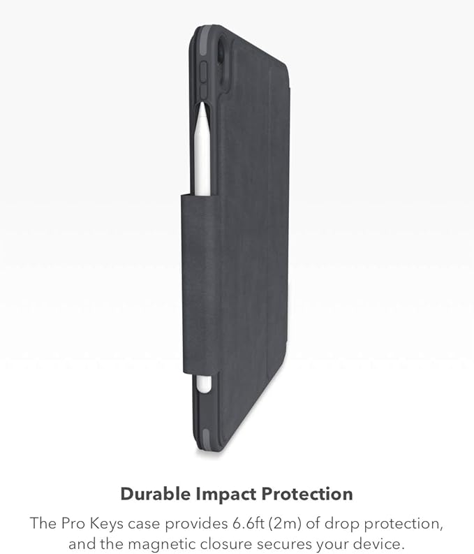 ZAGG Pro Keys Detachable Case and Wireless Keyboard for Apple iPad Pro 12.9, Multi-Device Bluetooth Pairing, Backlit Laptop-Style Keys, Apple Pencil Holder, 6.6ft Drop Protection - Charcoal