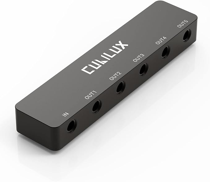 Cubilux Professional 5-Way 3.5mm AUX Splitter, Aluminum Case 5-Channel 1/8” Stereo Headphone Splitter, Multi-Port TRS Audio Share/Split Box/HUB for Speaker Earphones Laptop PC Smartphone Tablet