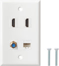 HDMI Coax Ethernet Wall Plate, 2 Port 4K HDMI Keystone, 1 Port Coax Keystone, 1 Port CAT6 Keystone Wall Plate