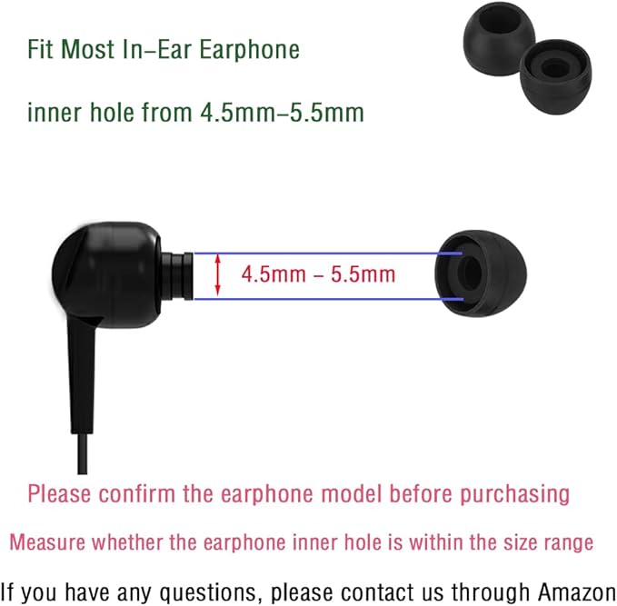 Silicone Small Replacement Earbud Tips Eartips for In-Ear Headphones Rubber Tips Earbuds Cap 10 Pairs (Black)