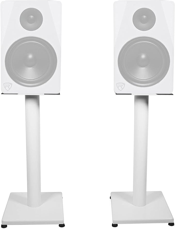 Rockville RS21W 21 inch Steel Bookshelf Speaker Stands, 60 lbs Capacity, Anti-Vibration Foam, Cable Management, for Home Audio and Studio Monitoring