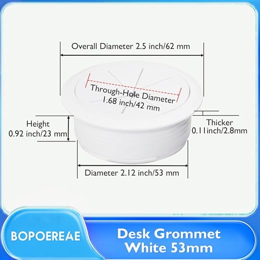 Desk Grommet 2-1/16" (53 mm), Desk Hole Cover for Cables White, Cable Grommet ABS Plastic, Desk Hole Grommet for Office and Home Table Cable, Detachable & Flexible Cable Cord Organizer-2 Pcs