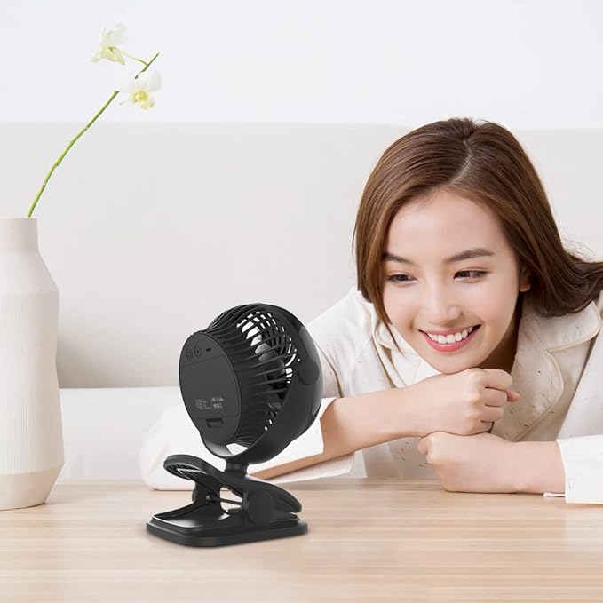 Shinebella AA Battery Powered Clip on Fan with 4-Speed, 5’’ Small Desk Fan with Aroma Function, USB Powered, 360°Rotation, Ultra Quiet, for Golf Cart, Stroller, Bedroom,Car(Batteries Not Included)