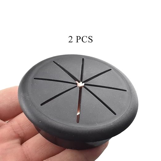 HAHIYO 2Pcs 2.4Inch/60mm Black ABS Plastic Eight-petaled Desk Grommet Wire Grommet Cable Management Cord Hole Cover Desk Wire Hole Insert Wire Organizer for Computer Office Home School Equipment
