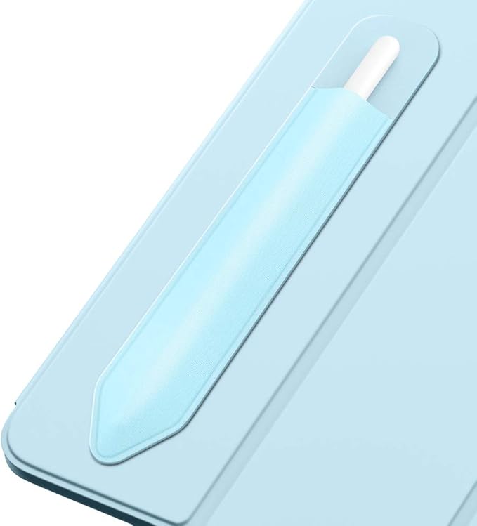 MoKo Pencil Holder Sticker Fit Apple Pencil Pro, Apple Pencil (USB-C), Apple Pencil 1st/2nd Generation, Elastic Pencil Pocket Pouch Adhesive Sleeve Attached to iPad Case for Stylus Pens,Sky Blue