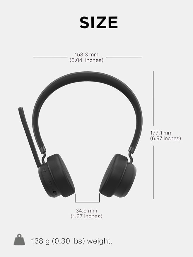 Lenovo Wireless Stereo Headset, Noise Cancelling Mic, Bluetooth 5.3 Multipoint, 31-Hour Talk & 60-Hour Playback, Lightweight 138g, Replaceable Earcups Over-Ear Comfort, Gaming, Office, & PC Use
