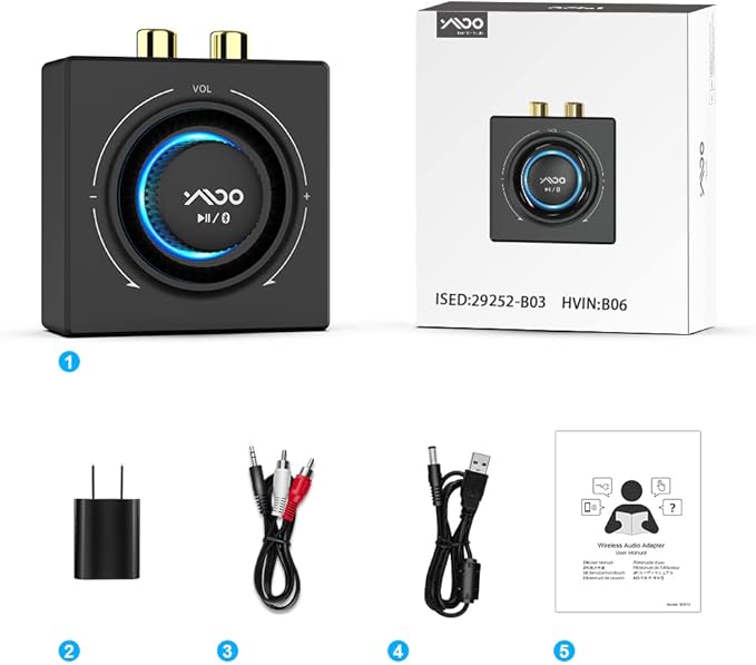 YMOO B06T3 Bluetooth 5.3 Receiver, 100ft RCA Bluetooth Audio Adapter for 3.5mm Jack AUX HiFi Home Stereo/Speaker from Smartphone/Tablet/Laptop,Dual Link for Two Speakers,SBC AAC Audio
