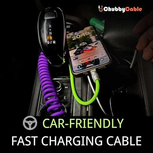 Chubbycable Colorblock Chubby - Braided Silicone Charge Cable, USB C Coiled Cord, Fast Charging Type C to Type C, 2.29FT-3.6FT, Green+Black