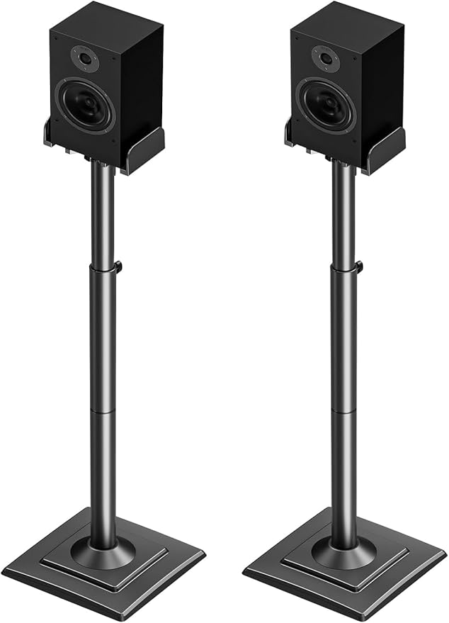 ELIVED Universal Speaker Stands Pair Height Adjustable Max 43.3", Surround Sound Speaker Stands for Bookshelf Speaker Satellite Rear Speakers Up to 11 lbs, Spring-Loaded Plate Extends to 10", YD5028