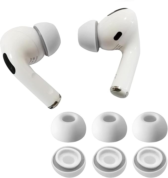 Airpod Pro Ear Tip Memory Foam & Silicone Hybrid Ear Tips, Perfect Noise Reduction, Stays in Your Ears, Ultra-Comfort, Anti-Slip Eartips, Fit in The Charging Case (Grey, Assorted S/M/L)