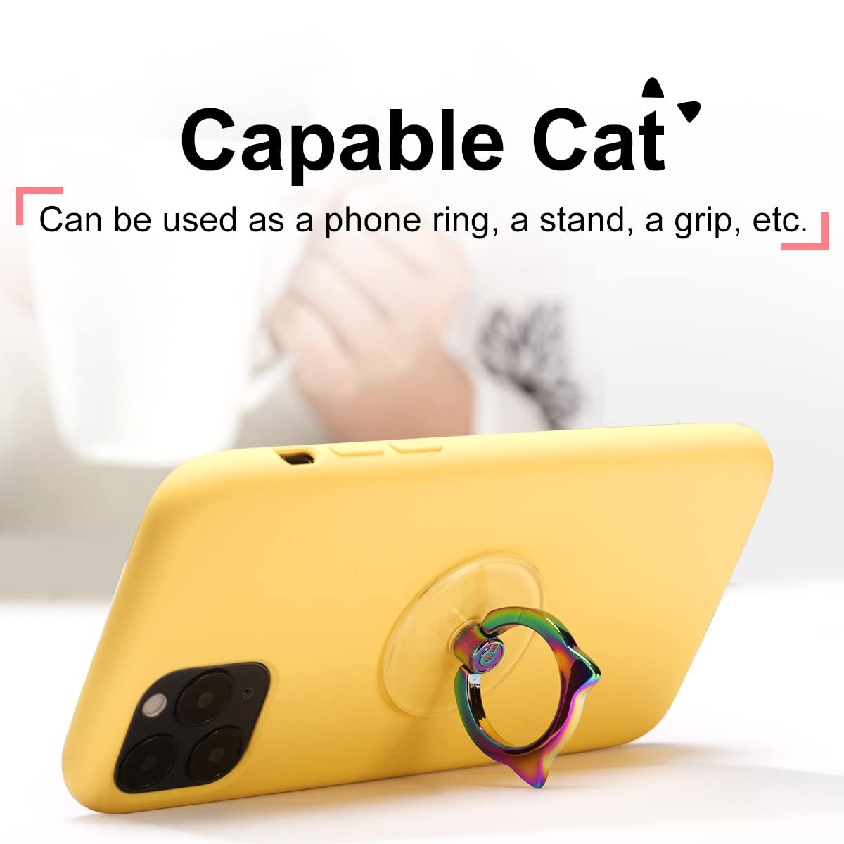 Cat Phone Ring Holder Grip- EI Sonador Transparent Cell Phone Ring Stand Holder Clear Kickstand Finger Grip, Compatible with Most of Phones, Tablets and Case (2 Colorful Cat)