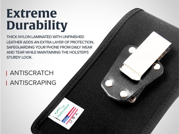 Turtleback Belt Clip for iPhone 16 Pro, 16e, 15 pro 14 Pro 13 Pro -Small- Fits w/Slim MagSafe Style Cases - Premium Black Nylon, Vertical Belt Holder, Magnetic Closure, HD Rotating Belt Clip