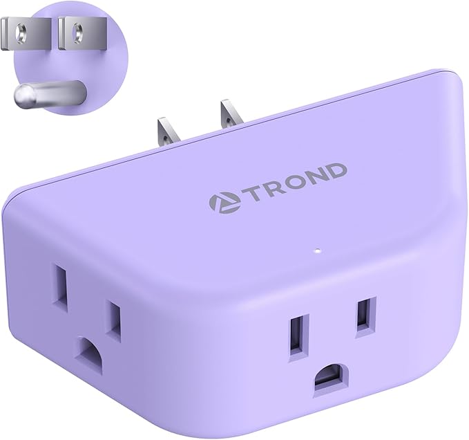 TROND Purple Outlet Extender - Plug Splitter with 3-Prong Grounded Sockets, 3 Way Angled Outlet Adapter, Wall Plug Expander, Cruise Ship Essentials, Compact and Practical for Travel Home Decoration