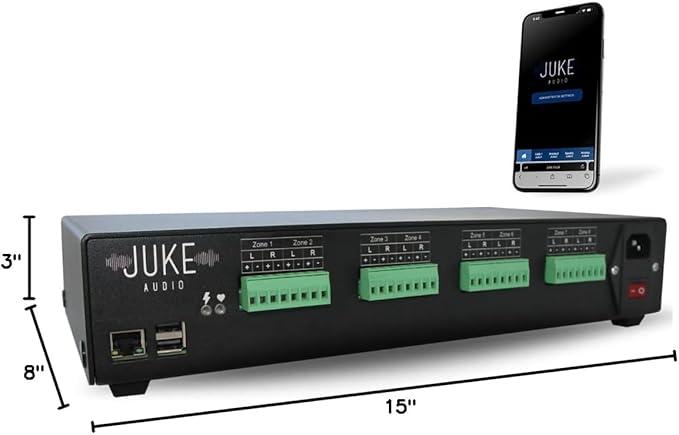 Juke-8: 8 Zone Multi-Room Amplifier | Built-in Music Streaming & Wireless App Control | Supports 8 Audio Sources Simultaneously | Whole Home Audio System | Airplay 2, Spotify Connect, Bluetooth