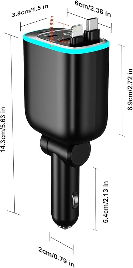 Retractable Car Charger 90W USB C Car Charger Adapter Fast Charging, Gift for Men, Car Accessories