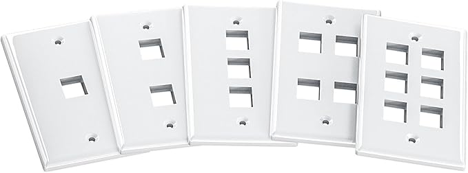 FGB 4-Port Keystone Wall Plate 20-Pack, Low-Profile Single Gang Wall Plates for RJ45, HDMI, and Coax Keystone Inserts, White