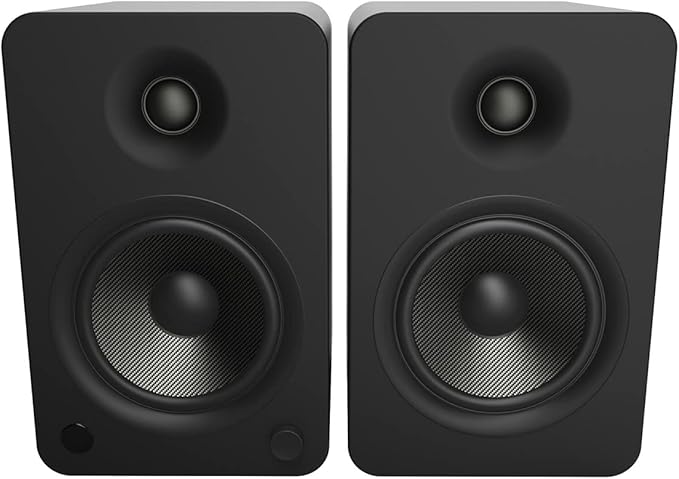 Kanto YU6 Powered Bookshelf Speakers with Bluetooth (Matte Black) with SP9 Desktop Stands (Black)