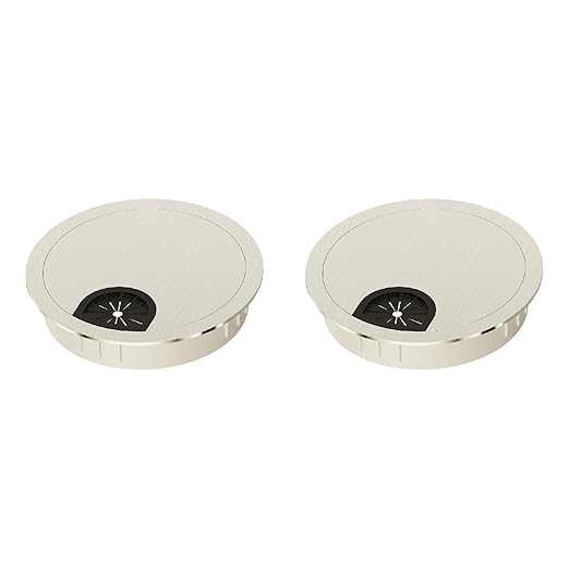 2 Pack Desk Grommet 2 Inch 50mm, Zinc Alloy Computer Desk Wire Hole Cover, Office Desktop Cord Cable Hole Metal Ring, Brushed Silver