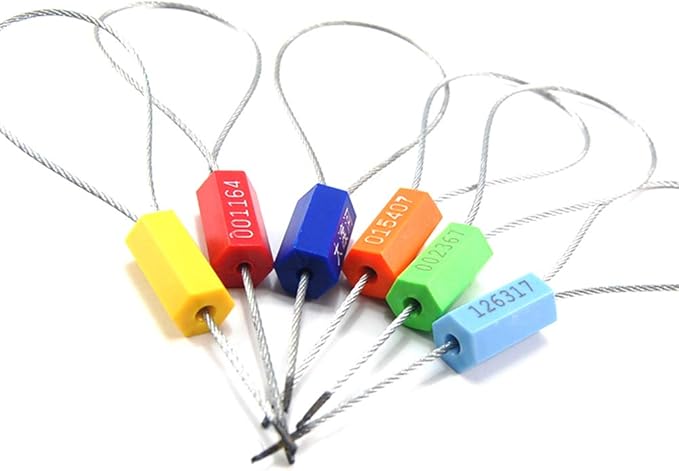 Leadseals(R) 100 Security Cable Seals Numbered Security Tags Tamper Proof Seals Pull Tight Steel Wire Seals for Truck, Trailers, Cargo, Containers, Vans, Oil Tank, Milk Vehicle (Blue, Pack of 100pcs)